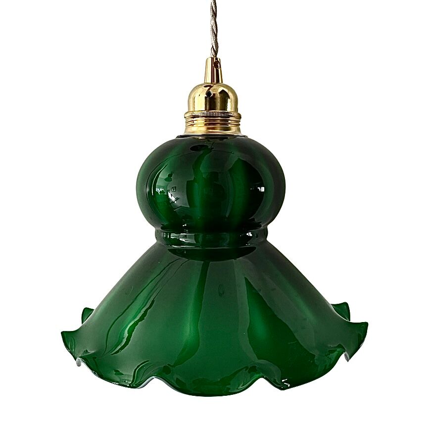Vintage suspension lamp in marbled green opaline