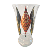 Vase ancien fains verrerie de boom décor feuillages ciselé doré belgique vintage