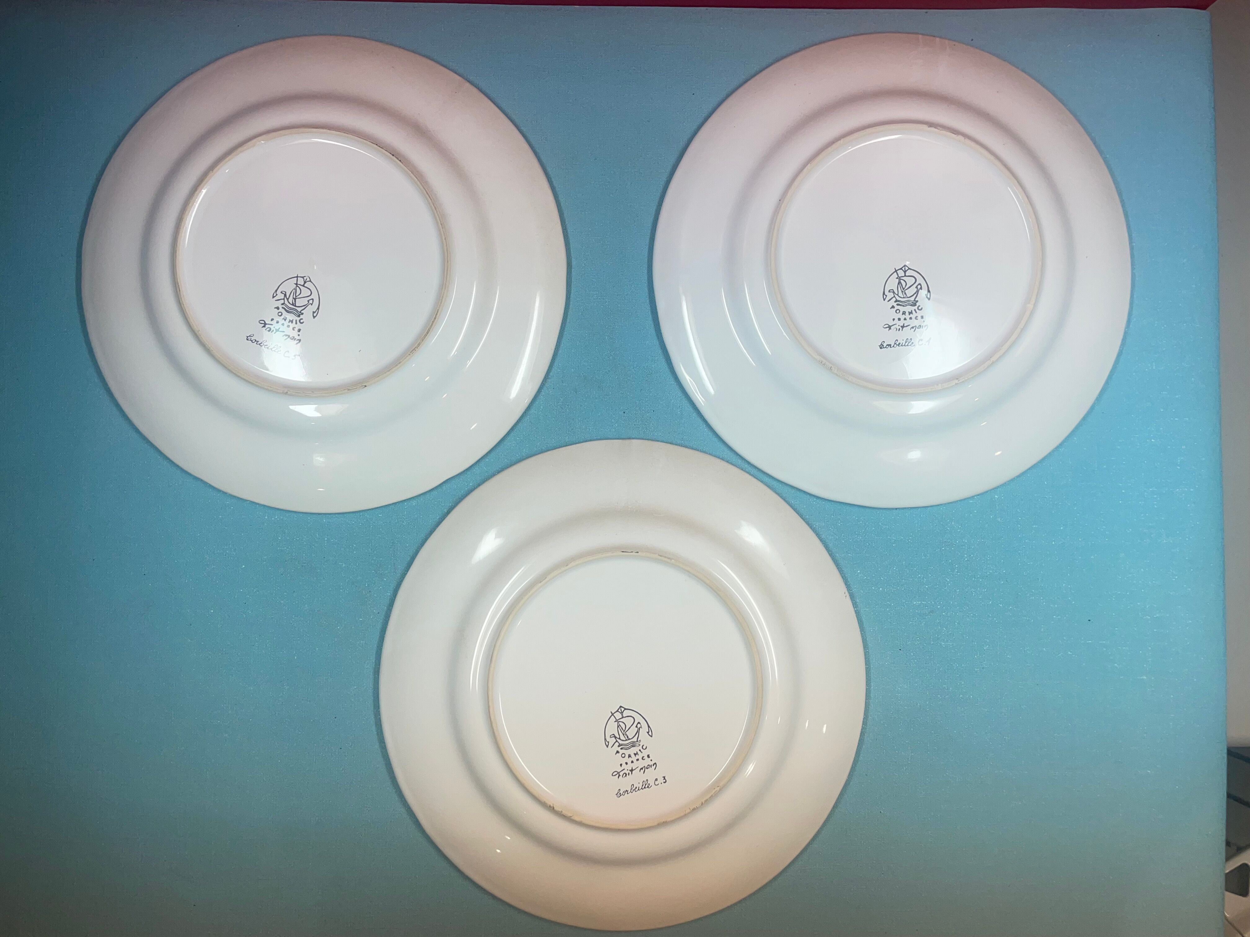 Set of 3 plates Basket Faience of Pornic Bouquets bird