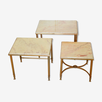 Lot 3 tables basses gigognes marbre années 60