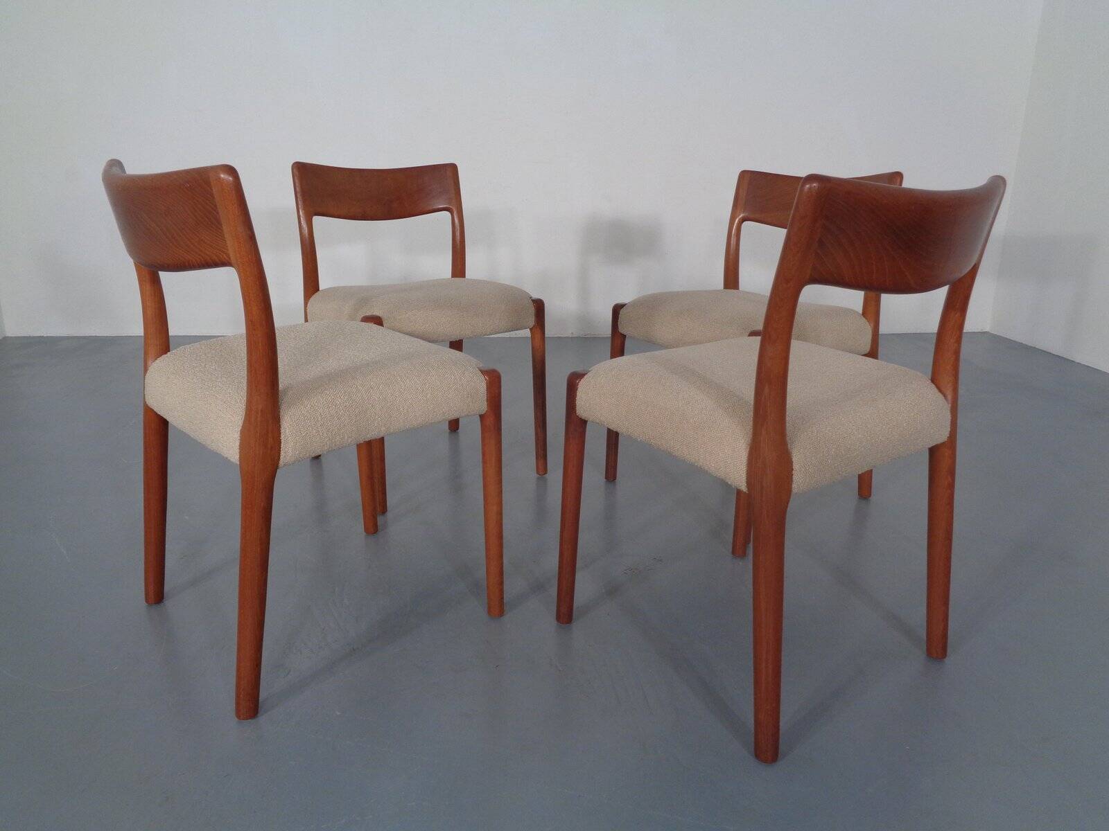 Danish Solid Teak Dining Chairs, 1960s, Set of 4