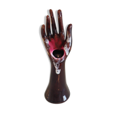 Hand baguier soliflore in brown ceramic, vintage 60/70s