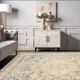 Tapis Persan Ancien Grand Format – Laine Nouée Main, Tons Beige & Bleu