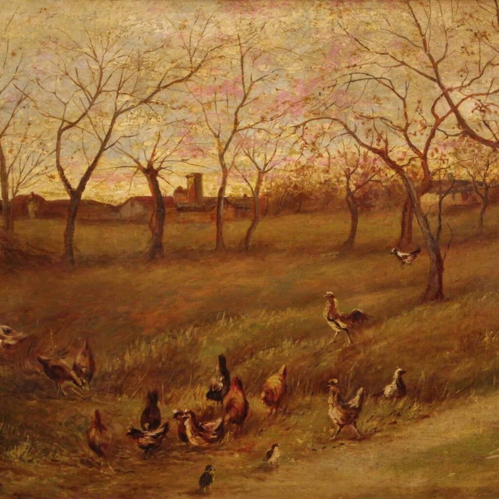 Paysage bucolique peinture italienne du 20e siècle