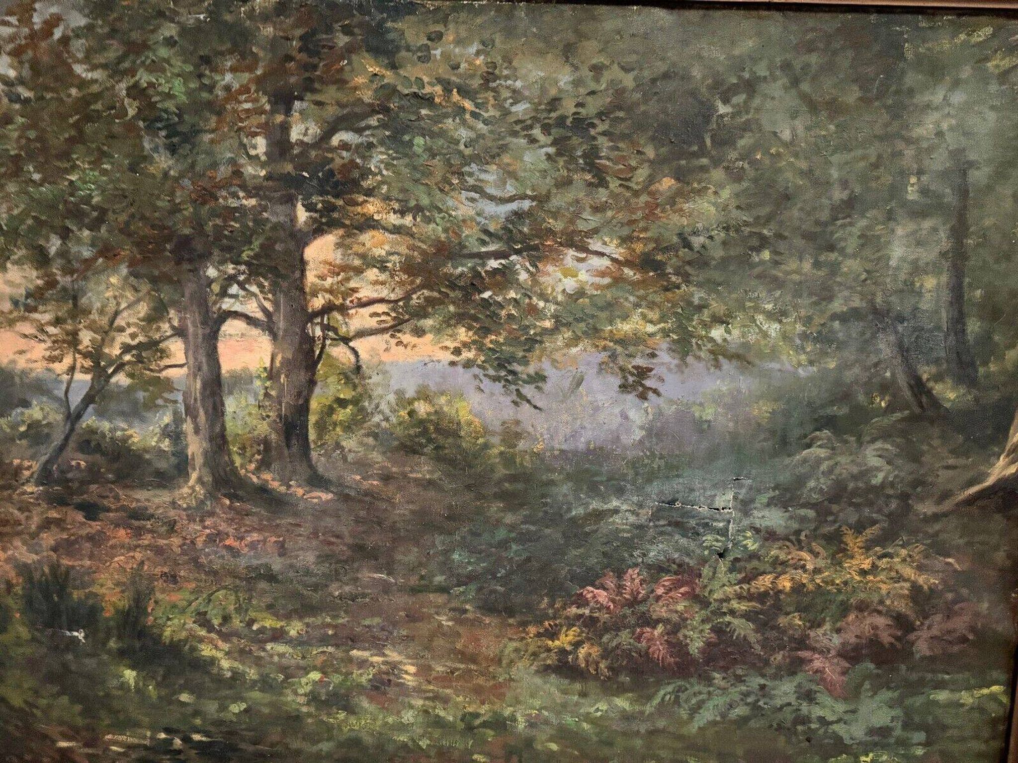 Oil on canvas undergrowth landscape by Charrrier early 20th century