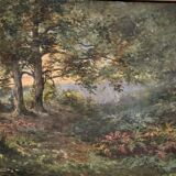 Oil on canvas undergrowth landscape by Charrrier early 20th century