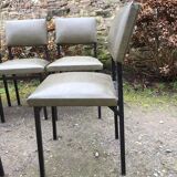 Vintage chairs guariche stone in Skaï green bottle and base in metal square tube.