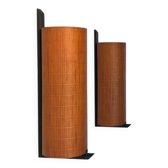 Pair of vintage wall lights, metal and wood, France 1960