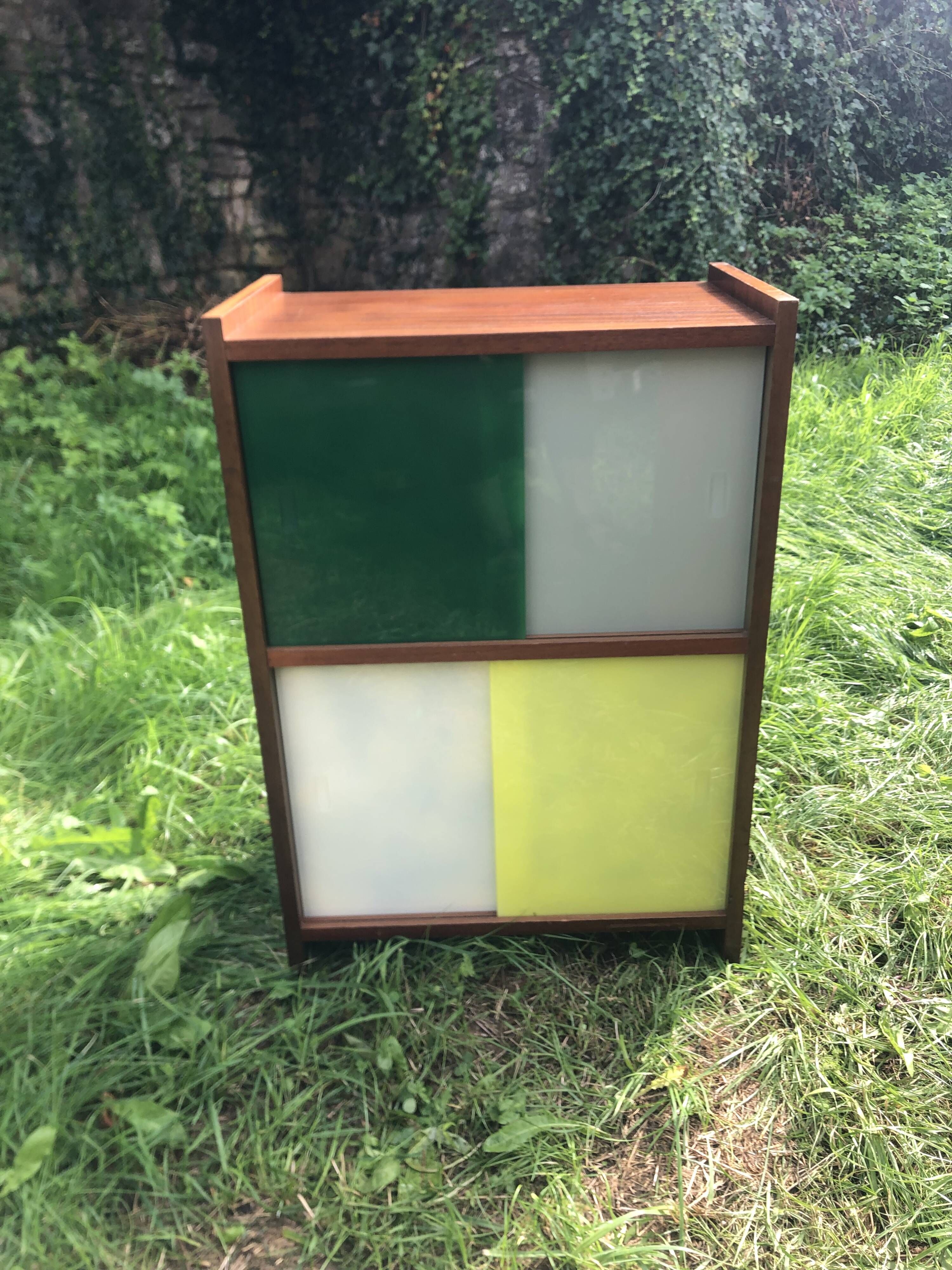 Vintage 60s storage display case with sliding windows