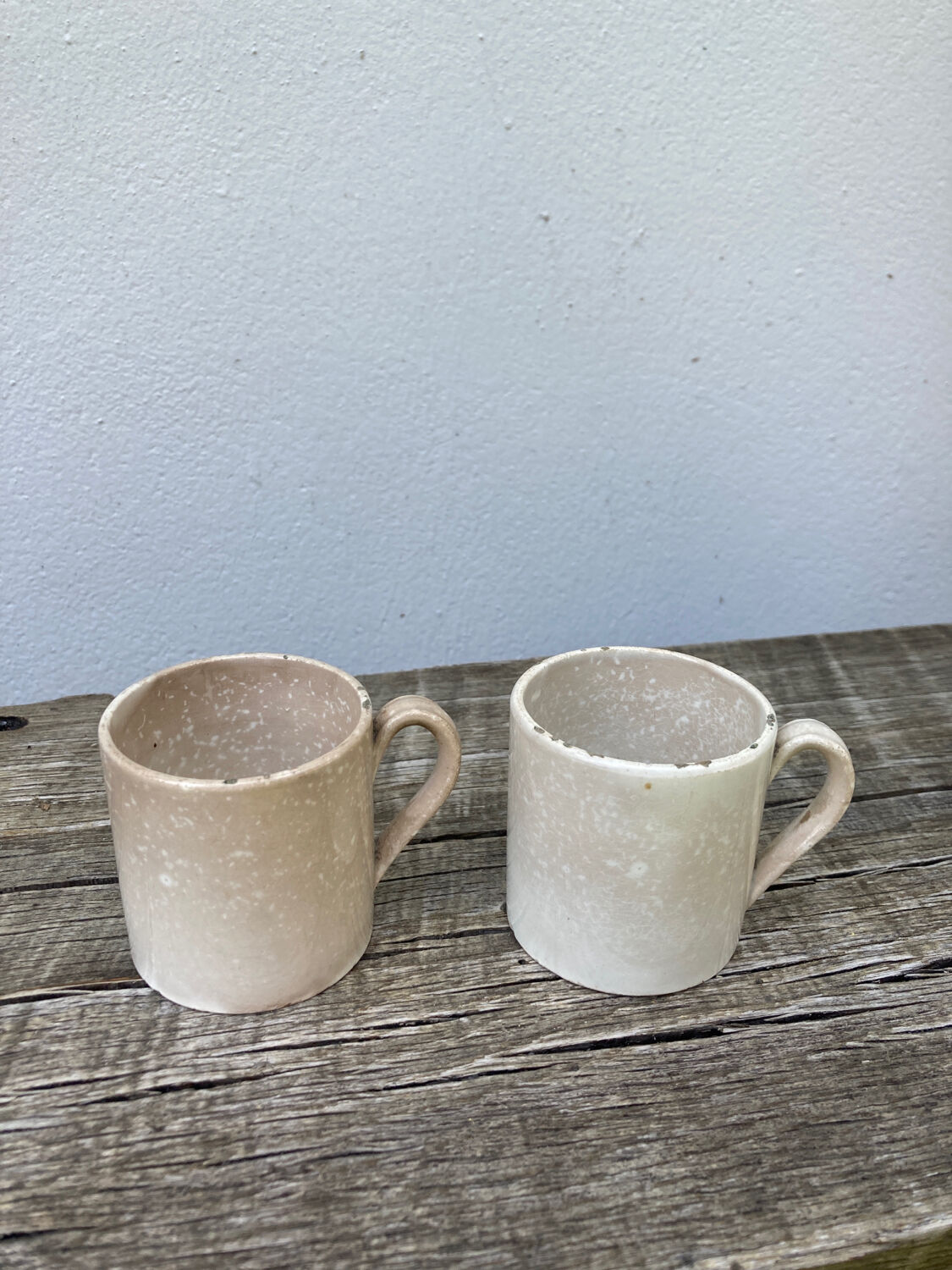 Duo of old beige Veillard Bordeaux coffee cups