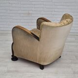 1950s, Danish vintage relax armchair, furniture velour, ash wood.