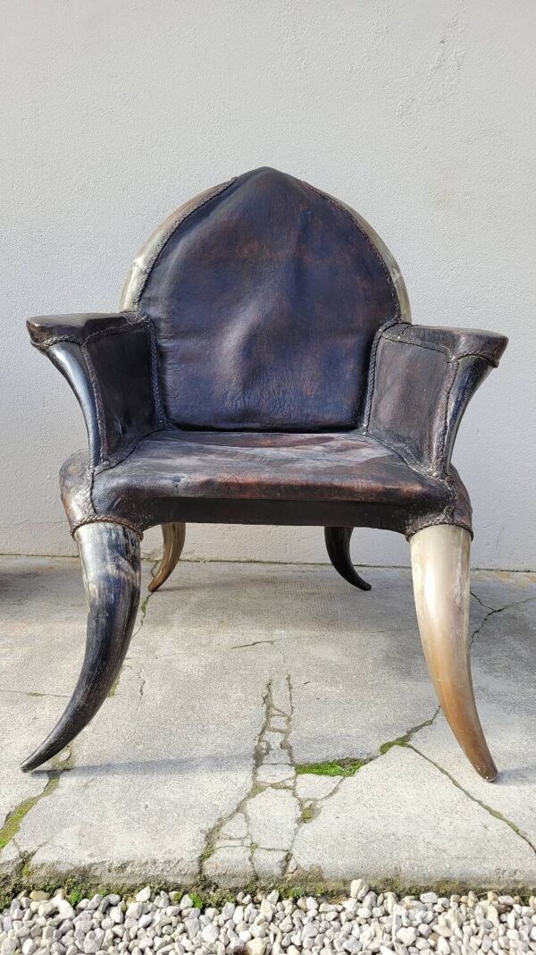 Fauteuil en corne et cuir ancien - 1950s