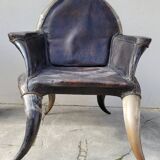 Fauteuil en corne et cuir ancien - 1950s