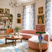 Vintage lamp in porcelain and toile de Jouy