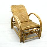 Fauteuil en rotin avec pouf escamotable, 1970