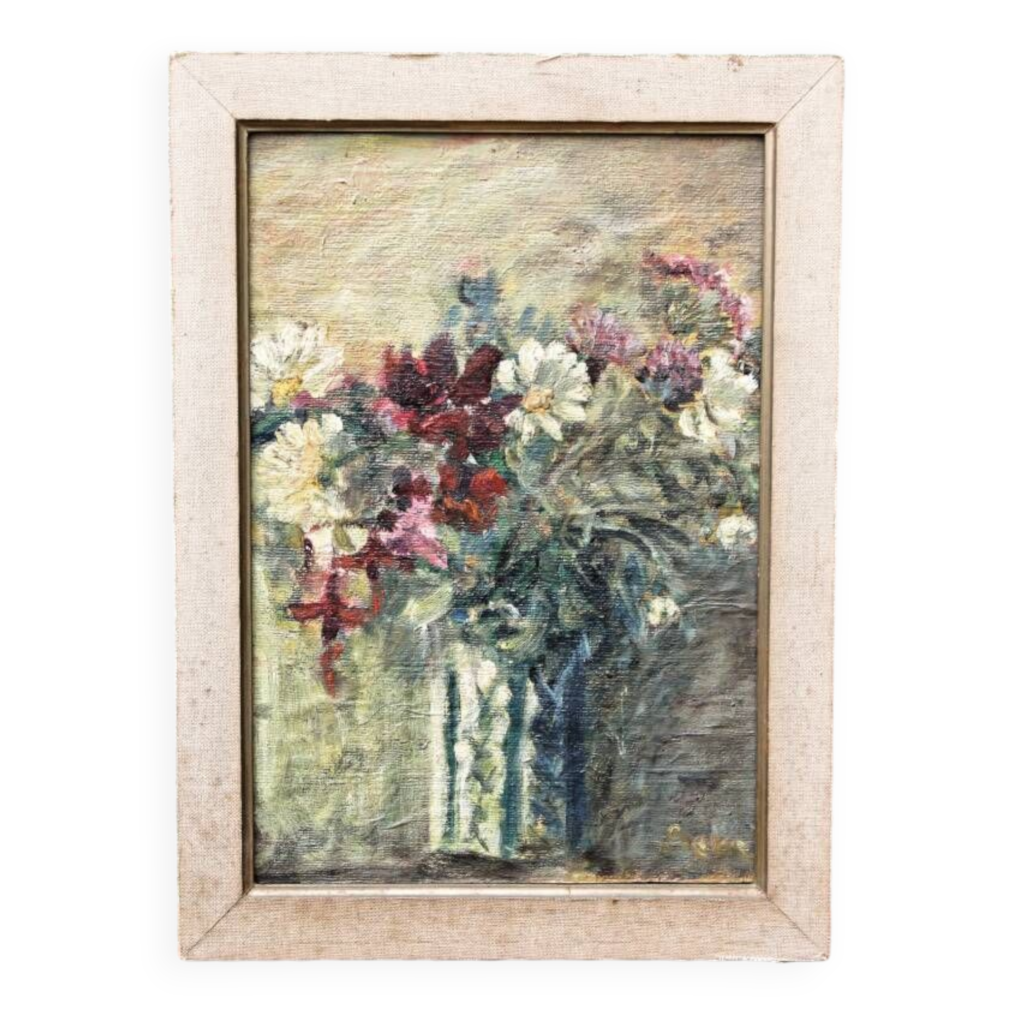 Oil on panel, still life, bouquet of flowers
