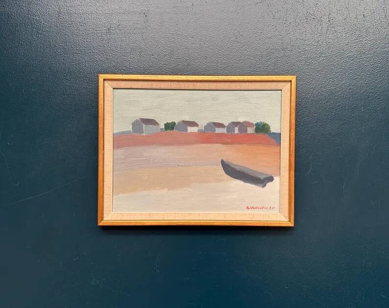 Original  Swedish Oil on Canvas – “Motif from Byxelkrok” by Raymond Wallentin – Signed & Dated 1975 – Vintage & Framed
