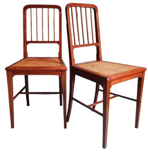 Pair of caned mahogany chairs, circa 1930.