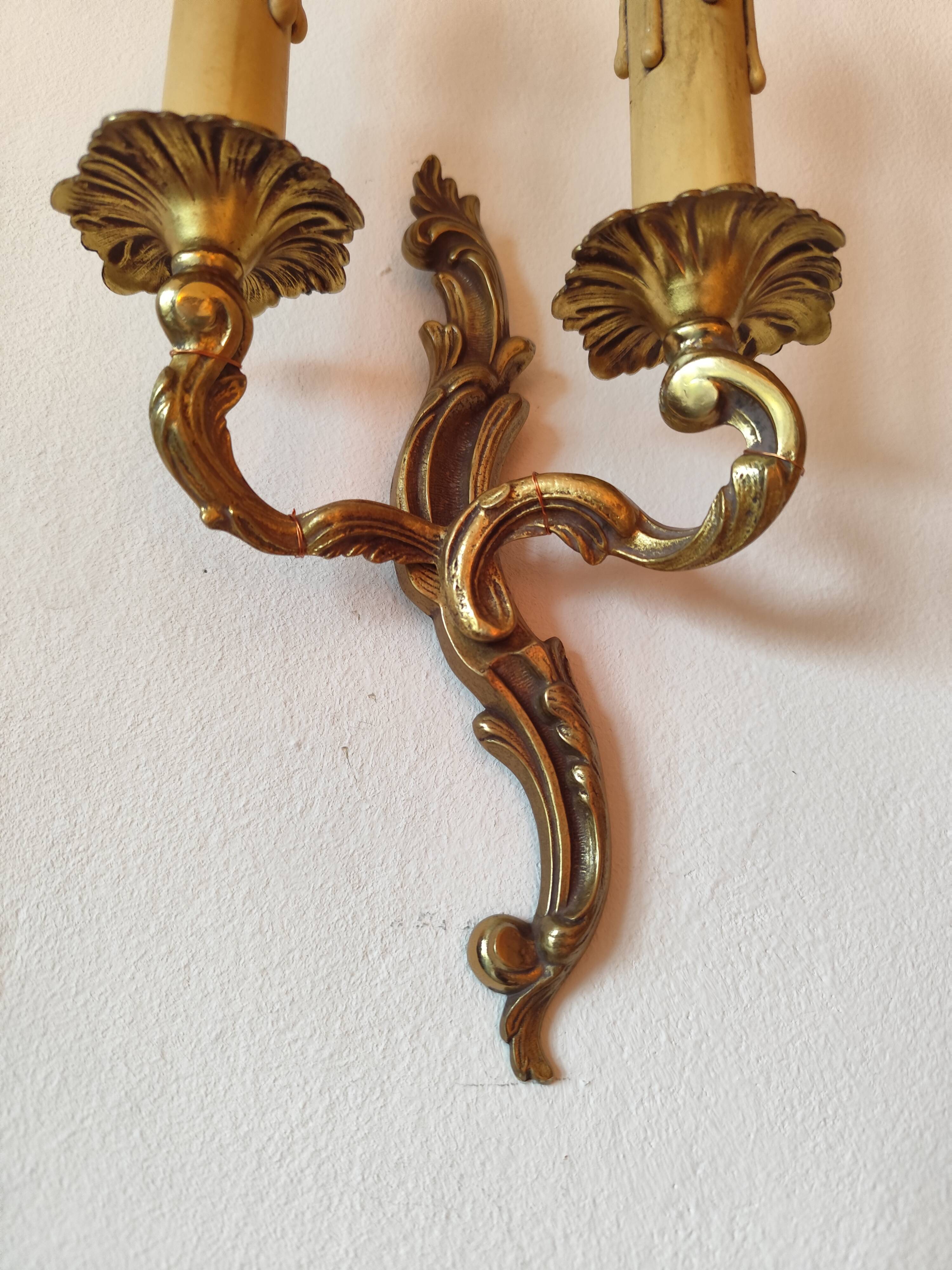 Pair of 19th century Louis XV style gilt bronze wall lights with 2 branches