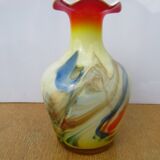 Vintage Dalian vase with curled edge and opaline interior