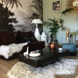 Coffee table 70s black marble effect