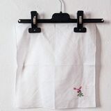 3 carrés de tissu brodés main fleurs myosotis
