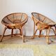 Pair of vintage basket chairs in rattan – Riviera style 1960
