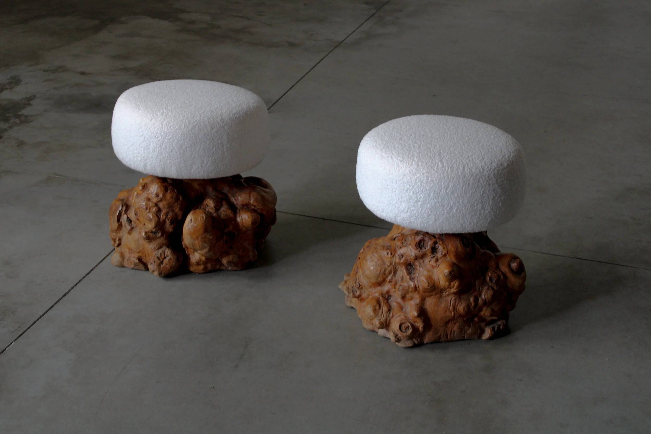 Mushroom shaped stools from burlwood - France 1950s