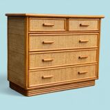 Vintage rattan and woven wicker chest of drawers 1970