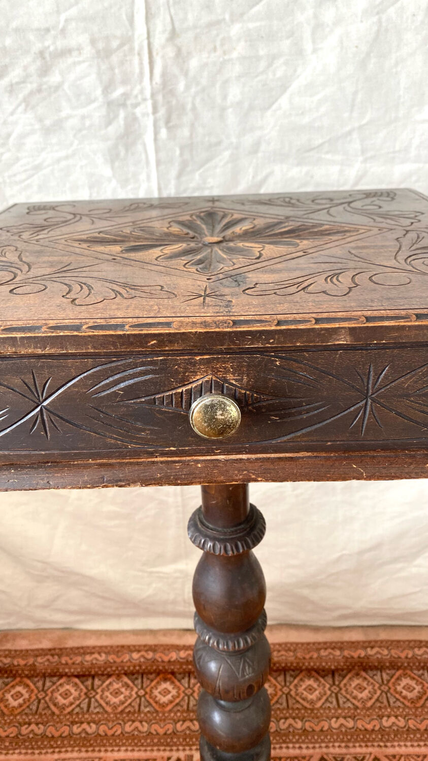 Old tripod side table with drawer