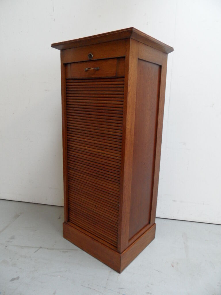 Vintage oak filing cabinet with roller shutter