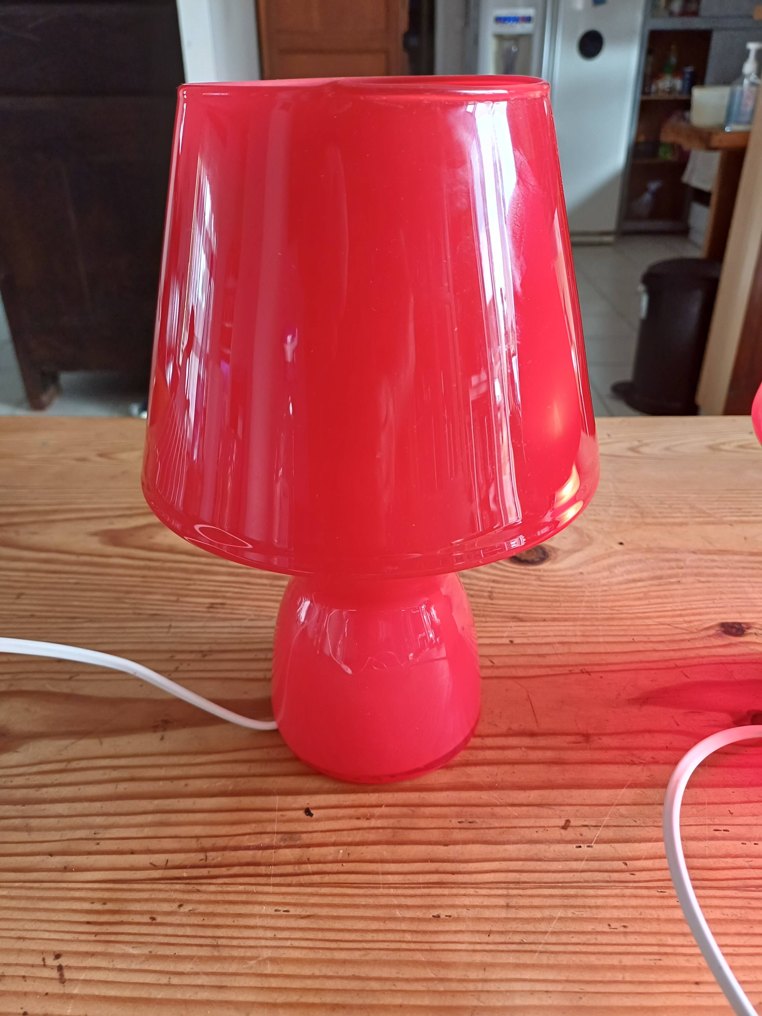 Pair of Vintage Red Opaline Lamps