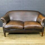 Vintage leather 2-seater sofa in dark brown