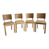 Set of 4 vintage chairs in light wood and cane – refurbished
