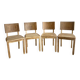 Set of 4 vintage chairs in light wood and cane – refurbished