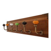 Vintage wall coat rack 60 cm – 6 metal hooks and ceramic knobs