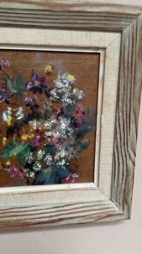 Mid-Century Oil on Panel “Flowers” by Unknown, Vintage & Framed