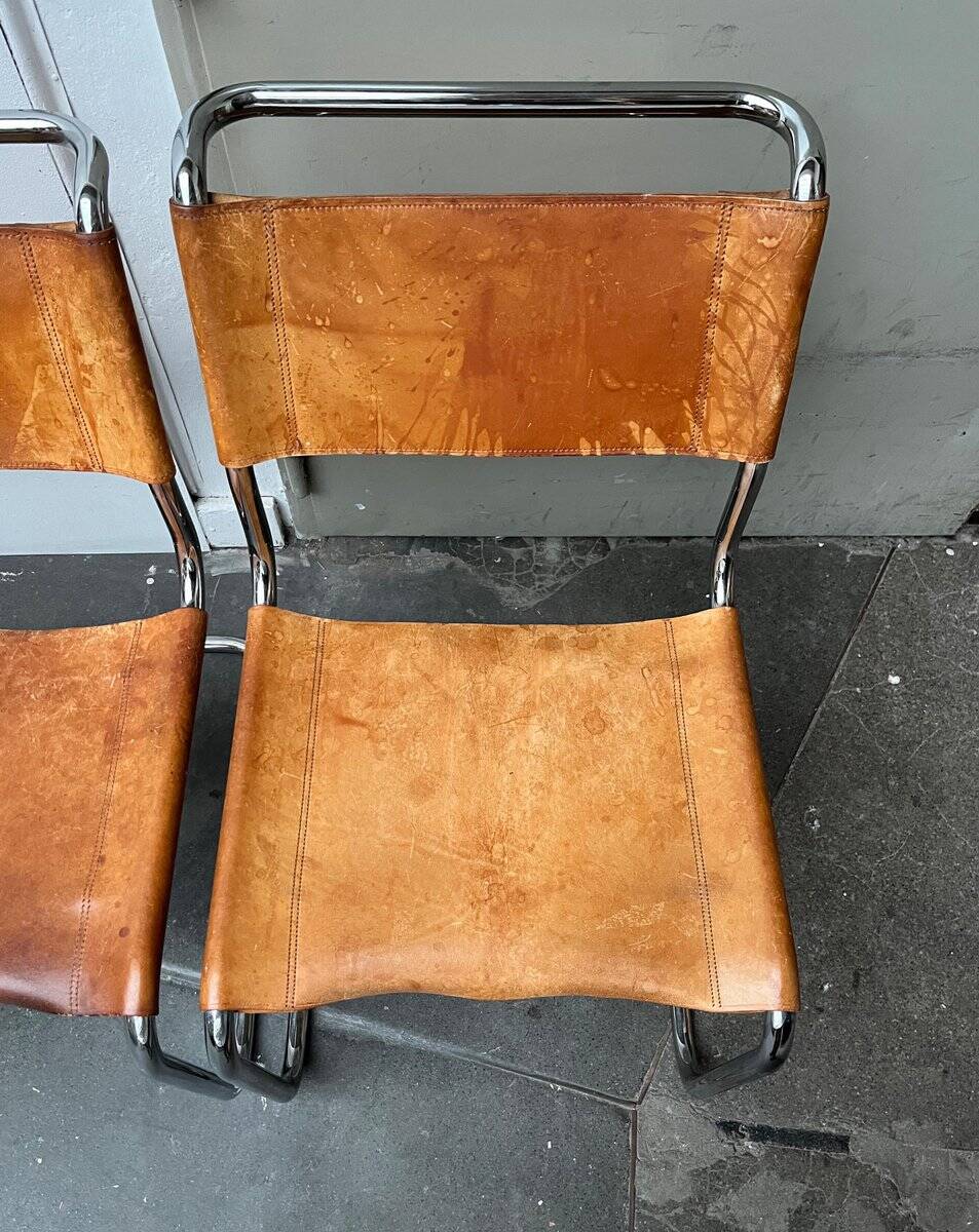 German vintage leather cantilever chairs S33 by Mart Stam for Thonet, set of 8