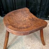 Brutalist tripod stool in solid oak