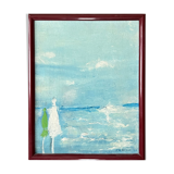 Oil umbrellas on cardboard and framed