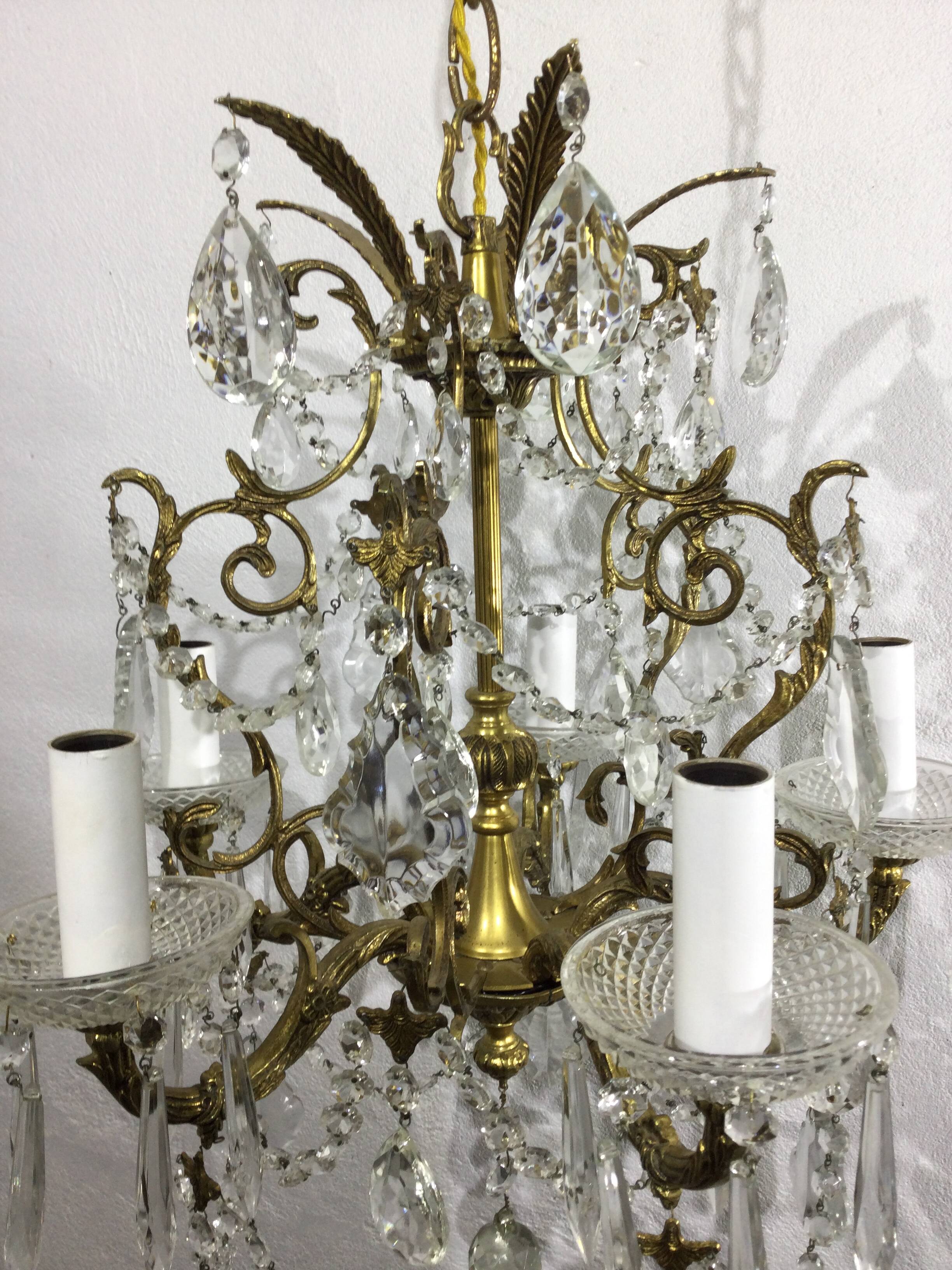 5 light bronze and crystal chandelier