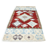 5x8 Geometric Wine Red Blue Vintage Rug, 144x241Cm