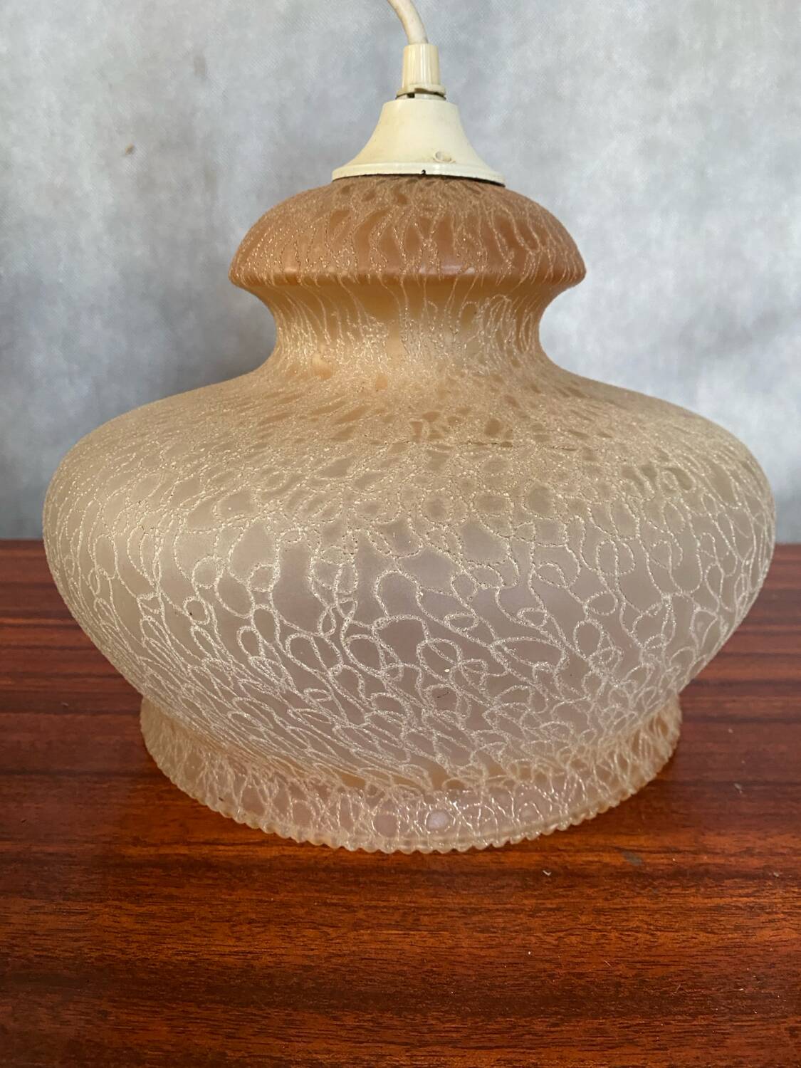 Antique Beige Frosted Glass Pendant Light 70s Art Deco Vintage