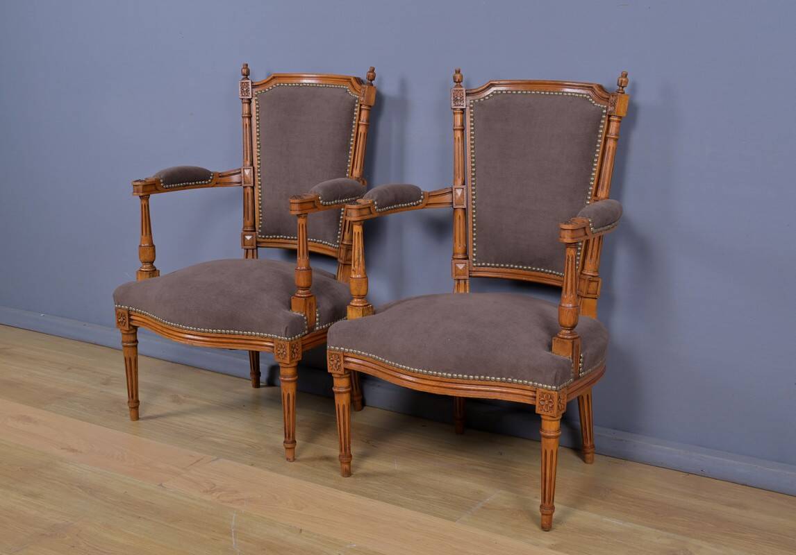 Pair of stained beech armchairs, Louis XVI style – 1950