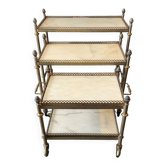 Neoclassical nesting trolleys in gilded brass and peach marble 1950/1960.