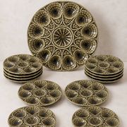 Oyster service Sarreguemines in barbotine – 12 plates + large bowl
