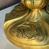 Beautiful and old oil lamp in gilded bronze, attributed to Georges Leleu