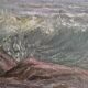 Swedish oil painting, ocean/archipelago motif with pine frame, mid-1900s.