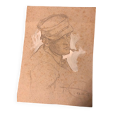 Jeune homme de trois quart à la cigarette signé Collasson Daniel (XIXe- XXe siècle)
