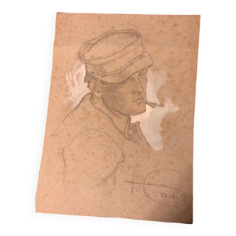 COLLASSON DANIEL (19th-20th century). Young man, three-quarter length, smoking a cigarette. Signed and dated
